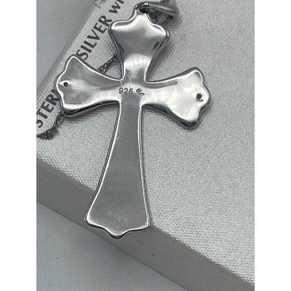Sterling Silver Diamond Accent Etched Celtic Cross Pendant Necklace New - Picture 6 of 7
